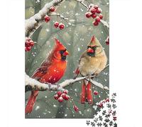 Winter Cardinals1000pc Cardboard Red Bird Pair Jigsaw Puzzle Set Adult Decompression Game Creative Indoor Activity Ideal Birthday 52x38cm/1000pcs