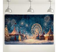 Winter Carnival Backdrop, Festive Fairground Scene with Ferris Wheel, Snowy Night Photography Background for Holiday Parties and Events 71x43 Inch