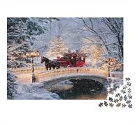 Winter Carriage Ride 1000 Piece Winter Carriage Crossing Snow Bridge Jigsaws Puzzles for Adults And Kids Family Educational Games 1000 Pieces Fun, Challenging & Brainteasing Adults Birthday Gifts 38x2