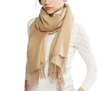 Winter Cashmere Wool Scarf Pashmina Shawl Wrap for Women Long Large Warm Thick Reversible Scarves Camel and Beige