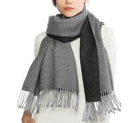 Winter Cashmere Wool Scarf Pashmina Shawl Wrap for Women Long Large Warm Thick Reversible Scarves Grey and Black, L