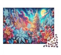 Winter Castle 1000 PC Recycled Cardboard Psychedelic Winter House Jigsaw Puzzle Set Anxiety Reducer Wall Decoration Eco Friendly Adults 38x26cm/1000pcs
