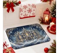 Winter Castle Holiday Decor Christmas Bathroom Rugs 16x24 Inch | Winter Landscape, Shower Toilet Rug, Gothic Architecture, Gold Filigree, Seasonal Home Decor, Snowy Scenery