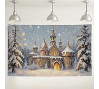 Winter Castle Snowy Backdrop, Magical Fairytale Scene for Christmas Party Decorations, Indoor/Outdoor Photography Background for Holiday Events 71x43 Inch