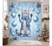 Winter Cat Holiday Decor Christmas Shower Curtain 72x84 Inch