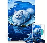 Winter Cat on Frozen Lily Pad 1000 Piece Jigsaws for Adults Mind Train Fun Precision Cut Smooth Edges Absorbing Activity for Quiet Nights (38x52cm)