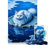 Winter Cat on Frozen Lily Pad 1000 Piece Jigsaws for Adults Mind Train Fun Precision Cut Smooth Edges Absorbing Activity for Quiet Nights (38x26cm)