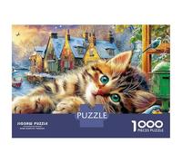 Winter Cat Scene 1000 Piece Extra-Thick Cardboard Kitten by Cottage Puzzle Family Game Mindfulness Relaxation for Couples 38x26cm/1000pcs