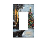 Winter Cat Shape Switch Cover Plates, Snowy Scene with Christmas Tree, Holiday Wall Decor for Home, Standard Size Single Rocker