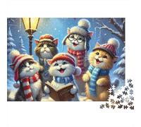 Winter Cats Choir Jigsaw Puzzle 1000 Piece Jigsaw Puzzle Paper Adults Night Scene Puzzle Game for Family Relaxation 52x38cm/1000pcs