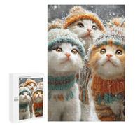 Winter Cats in Cozy Hats Puzzle 1000 Teile Schwer Puzzle Spielzeug Lernspiel Impossible Herausforderungsspielzeug Für Erwachsene Kinder 1000 PCS
