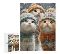 Winter Cats in Cozy Hats Puzzle 1000 Teile Schwer Puzzle Spielzeug Lernspiel Impossible Herausforderungsspielzeug Für Erwachsene Kinder 500 PCS