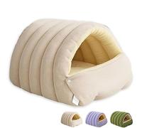 Winter Cave,Warmth Cozy Comfort Plush Pet Cave, Cute Cozy Safe Hideaway Cat Bed with Removable Cushion,Warm Soft Removable Washable for Cats and Dogs (Beige,M)