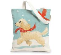 Winter Christmas American Cocker Spaniel Dog Canvas Tote Bag for Shopping 13 * 15, Cute Kid Xmas Puppy Reusable Grocery Bag for Women, Pet Aesthetic Painting Gift Decor