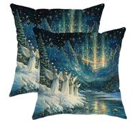 Winter Christmas Angel Cushion Covers 18x18 Inch Snow Night Decor Cushion Covers for Sofa Bedroom Living Room