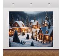 Winter Christmas Backdrop 10x8ft Christmas Village Backdrop Wonderland Forest Pine Tree Wood House Winter Snow Photography Background Xmas Eve Family Holiday Party Decor Banner
