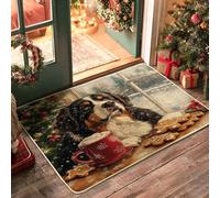 Winter Christmas Bernese Mountain Dog Front Black Door Mat Outside Inside Entrance 29‘’x17‘’, Gingerbread Xmas Puppy Outdoor Entry Fromt Doormat, Small Pet Shoes Off Door Rug for Patio