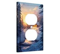 Winter Christmas Cabin Light Switch Cover Plates/Outlet Covers, Cozy Snowy Landscape for Home Decor, Thermoplastic Wall Plates, Standard Size Single Duplex Outlet