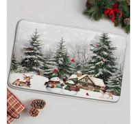 Winter Christmas Cute Snowman Xmas Pine Tree Woods Deer Red Birds Rustic Cabin Bathroom Rug Low Profile Bath Rug Non-Slip Bathmat For Kitchen Outdoor Living Room 40X60Cm