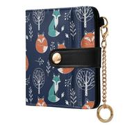 Winter Christmas Fox Blue Print Small Women Wallet Bifold PU Leather RFID Blocking Compact Card Holder with Zipper Coin Pocket Purse for Women Ladies Girls