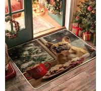 Winter Christmas French Bulldog Dog Black Door Mat Outside Inside Entrance 29x17 Inch, Gingerbread Xmas Puppy Outdoor Ultra Thin Doormat, Small Pet Print Shoes Off Door Rug for Patio