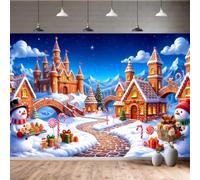 Winter Christmas Gingerbread Town Backdrop Snow Scene Photo Banner 7x5FT