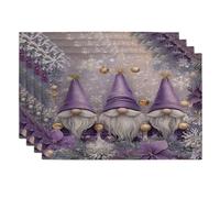 Winter Christmas Gnome Placemats Set of 6, 12''x18'', Purple Fun Snow Xmas Forest 6Pcs Pattern Soft Table Mats for Home Dinning, Holiday New Year Holiday Party Kitchen Decoration