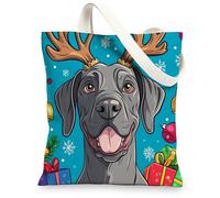 Winter Christmas Great Dane Dog Canvas Tote Bag for Shopping 13 * 15, Cute Kid Xmas Puppy Reusable Grocery Bag for Women, Pet Beach Aesthetic Painting Gift Decor
