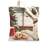 Winter Christmas Great Dane Dog Canvas Tote Bag for Shopping 13x15, Gingerbread Xmas Puppy Reusable Grocery Print Pattern Bag for Women Men, Pet Aesthetic Painting Gift Decor