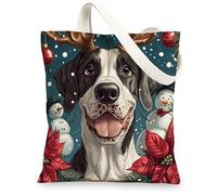 Winter Christmas Great Dane Dog Canvas Tote Bag for Shopping 13x15, Snowman Xmas Puppy Pet Reusable Grocery Print Bag for Women, Holiday Aesthetic Painting Gift Decoration