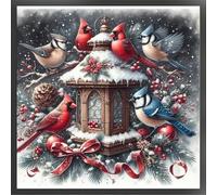 Winter Christmas House Stamped Cross Stitch Kit, Unique DIY 11CT Embroidery Craft Set 45x45cm, Perfect for Holiday Season Decor & Crafting