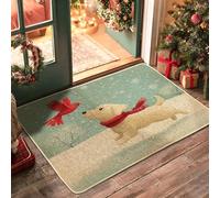 Winter Christmas Labrador Retriever Dog Front Black Door Mat Outside Inside Entrance 29 * 17, Cute Kid Xmas Puppy Outdoor Non Slip Doormat, Small Pet Print Patio Garage Shoes Off Door Rug
