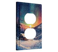 Winter Christmas Landscape Light Switch Cover Plates/Outlet Covers, Cozy Cabin Design with Northern Lights, Thermoplastic Wall Plates, Standard Size Single Duplex Outlet