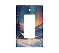 Winter Christmas Landscape Light Switch Cover Plates/Outlet Covers, Cozy Cabin Design with Northern Lights, Thermoplastic Wall Plates, Standard Size Single Rocker