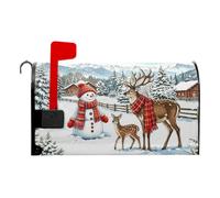 Winter Christmas Mailbox Covers Magnetic Snowman Deer Mail Box Cover Over Size 21x18 inch Mailbox Wrap Decorative Mailboxes for Outside Garden Yard