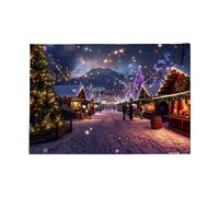 Winter Christmas Market Scene Backdrop, 6ft x 4ft Festive Holiday Photography Banner, Snow Mountain Village with String Lights for Professional Studio and Home Decor