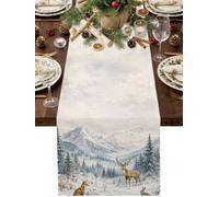 Winter Christmas Natural Scenery Table Runner 90 Inches Long,Table Runners Kitchen Dining Tables Decoration for Home Party Decor, Mountain Forest Fox Tables Runner Wedding Dresser Scarf