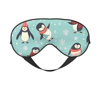 Winter Christmas Penguins Double-Sided Silk Sleep Mask, Adjustable Light Blocking Eye Mask for Travel, Men & Women, Soft Comfortable Blindfold 20x10cm