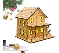 Winter Christmas Scene - Lighted Wooden Cabins, Minifigures Of Houses | Handmade Snowy Cabins Models with LED Light, Decorative Collection Of Christmas Villages To Create An Atmosphere