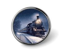 Winter Christmas Snow Night Railway Train Badge Holder Personalized Round Badge with Picture Pin Aluminum Alloy Button Pin Exquisite Brooch Fashion Button Badges Clothes Decorative Pins