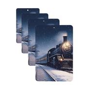 Winter Christmas Snow Night Railway Train Car Air Fresheners Cards Set of 4 Pieces Personalized Car Fresheners Gifts for Men Women Auto Aromatherapy Tablets Hanging Scented Cards for Wardrobe Bathroom