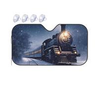 Winter Christmas Snow Night Railway Train Car Windshield Sun Shade Foldable Reflector Sunshade for Car Front Window and Interior Sun Protection, Universal Auto Sun Blocker Visor Protector Small