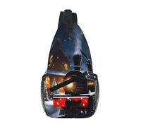 Winter Christmas Snow Night Railway Train Crossbody Sling Bag Men Women, Casual Shoulder Backpack, Chest Daypack Satchel for Hiking Travel