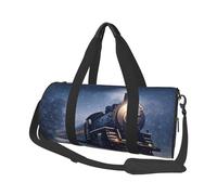 Winter Christmas Snow Night Railway Train Duffle Bag for Women Men Personal Item Travel Bags Canvas Weekender Overnight Bags Lightweight Sports Tote Gym Bag Carry On Luggage Bag, Black, One Size