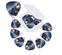 Winter Christmas Snow Night Railway Train Guitar Picks 12 Pack Plectrums with Organizer Box, 3 Different Thickness Includes Thin Medium Heavy Picks