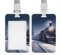 Winter Christmas Snow Night Railway Train ID Badge Holder Durable ABS Plastic Card Case Protector with Lanyard, Push-Pull Slot, Stylish Lanyard ID Card Holders for Office Corporate Use