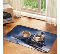 Winter Christmas Snow Night Railway Train Pet Feeding Mat 40x60cm, Absorbent Dog Mat for Food and Water Bowl, PU Leather Cat Food Mat Waterproof Dog Bowl Mats Quick Dry Pet Placemats-No Stains