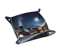 Winter Christmas Snow Night Railway Train Print Leather Valet Tray For Women,Travel Organizer, Trinket Jewelry Cosmetic Organizer Tray