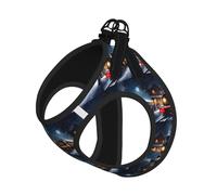 Winter Christmas Snow Night Railway Train Print Reflective Pet Leash Vest For Small Dogs & Cats, Adjustable Outdoor Walking Hiking Vest