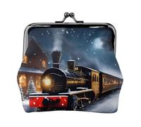 Winter Christmas Snow Night Railway Train Print Women'S Kiss Lock Coin Pouch, Mini Wallet For Cards And Lipstick, Soft Compact Purse